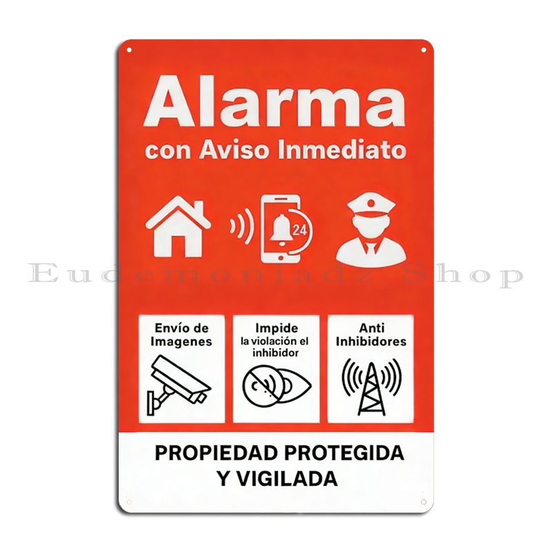 Home Security Device - Retro Metalowy Znak Alarmowy 24h, Tabliczka