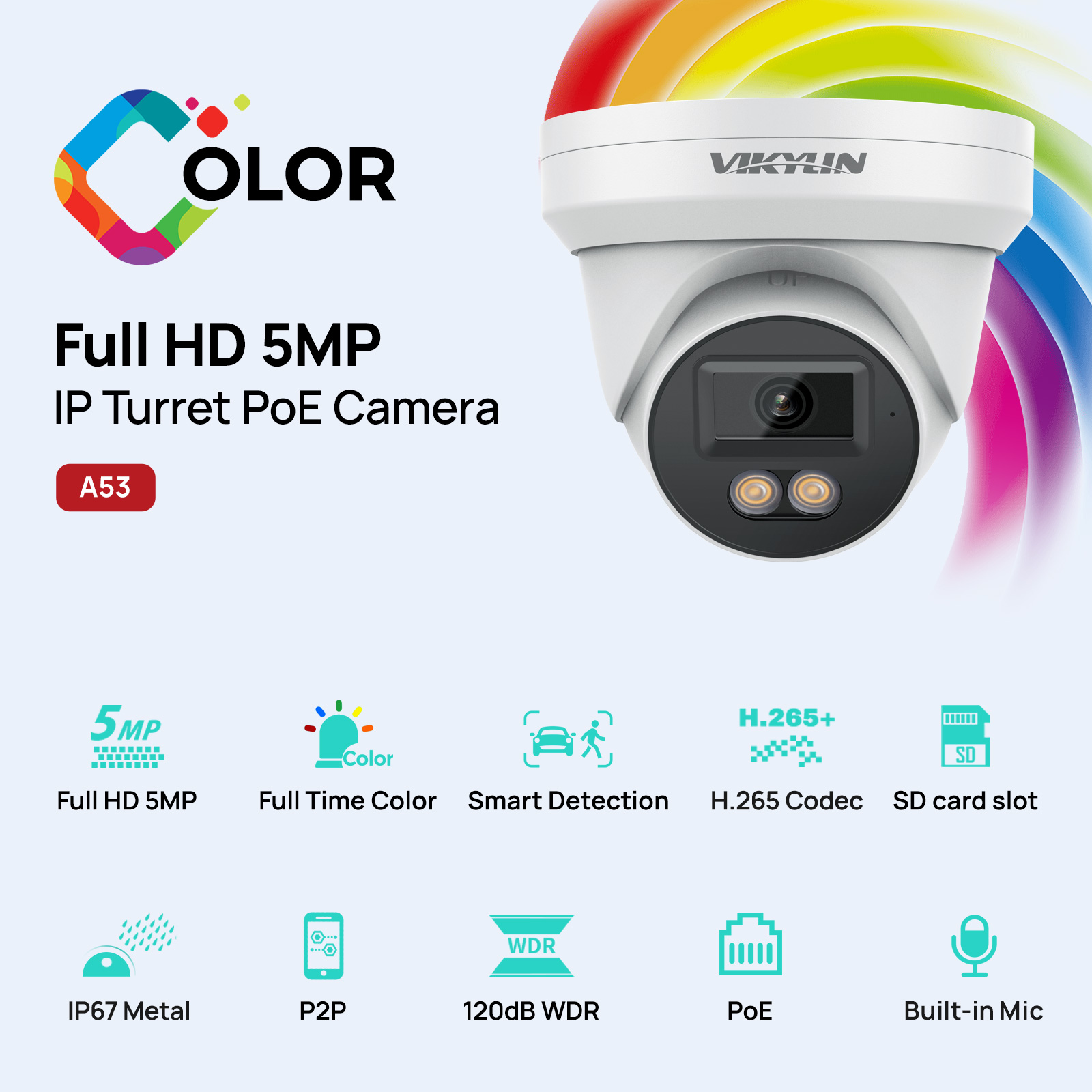Home Security Service - Kamera IP VIKYLIN 5MP z kolorowym