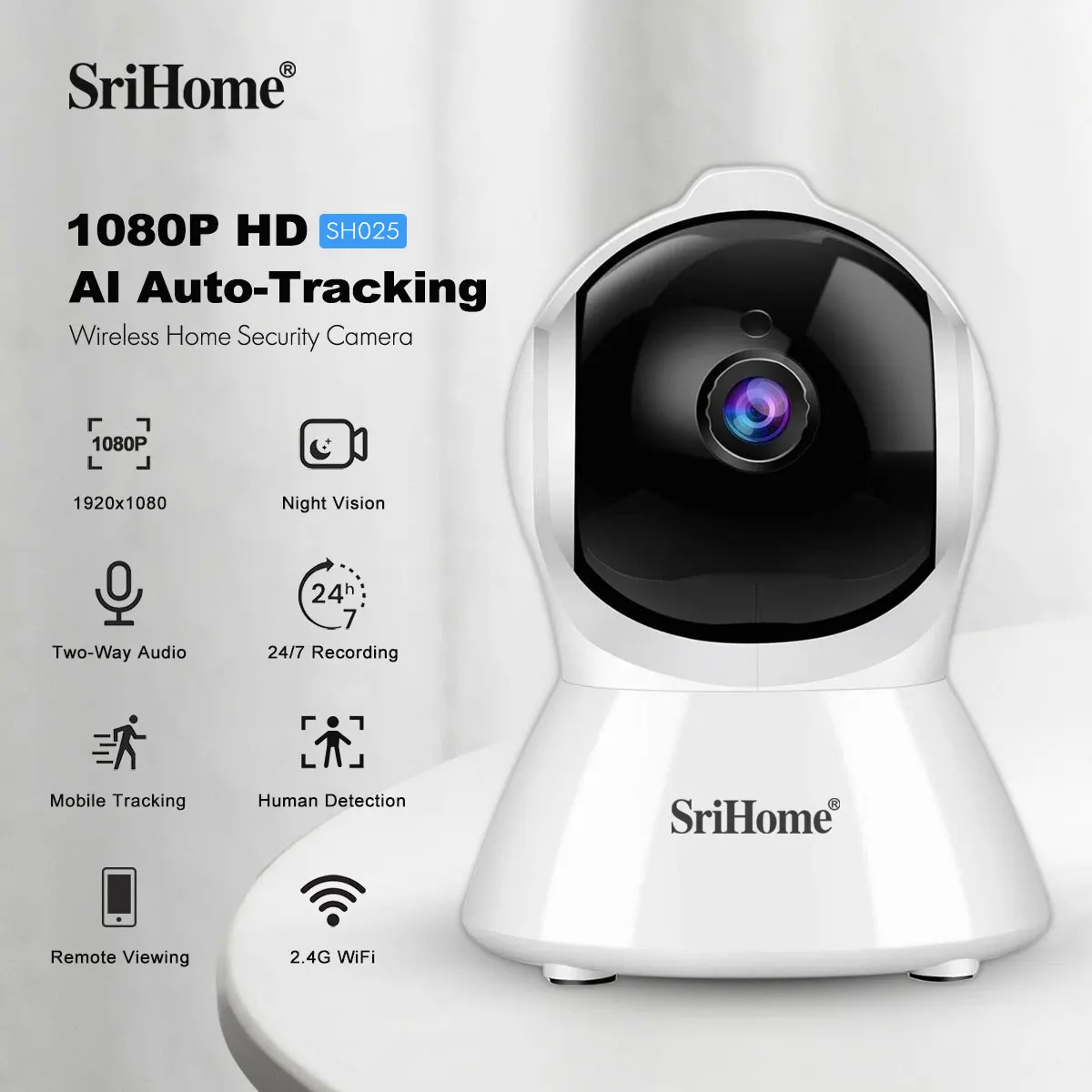 Home Security No Subscription - Kamera WiFi Srihome SH025 Inteligentny Dom
