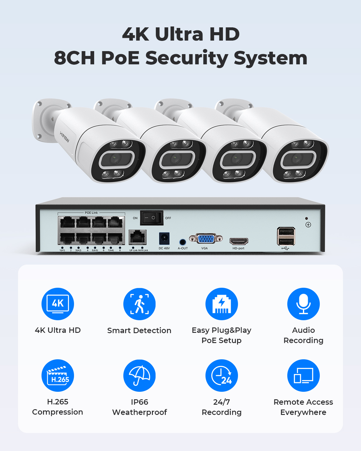 H.View 4K 5Mp 8Mp Poe CCTV Sys – Home Security Diy recenzja i cena